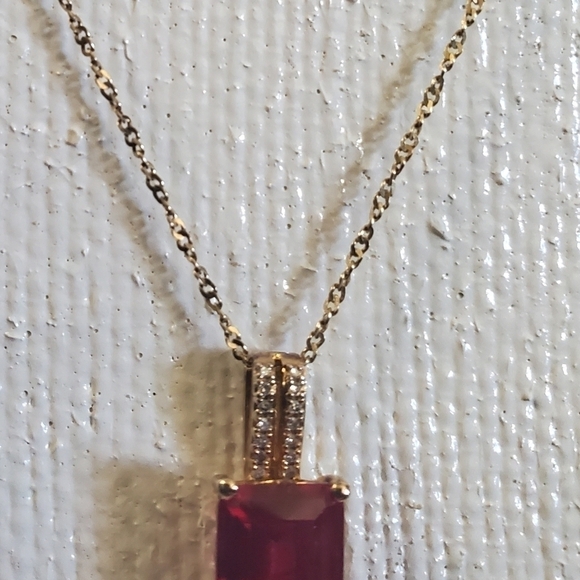 Ruby Emerald Stone Diamond Accent 14K Gold Over Silver Pendant Necklace - Picture 5 of 12